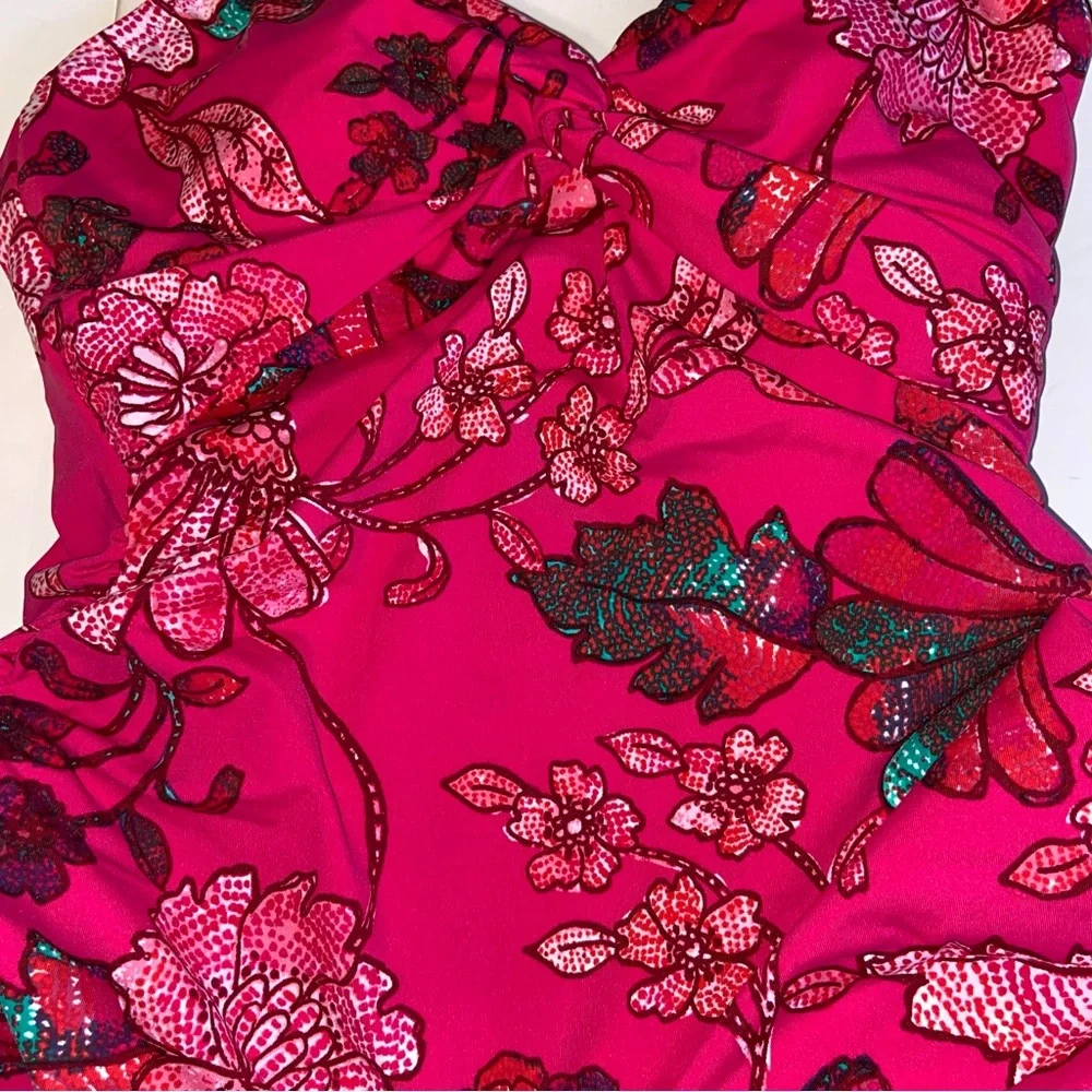 Garnet Hill Swimsuit Womens Size 2 Floral One Piece Ruched Halter Beach New